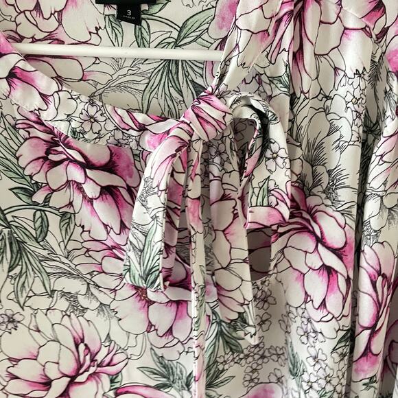 Torrid White Pink Floral Georgette Bow Tie Front Blouse Top Size 3X Cottagecore - Picture 4 of 9